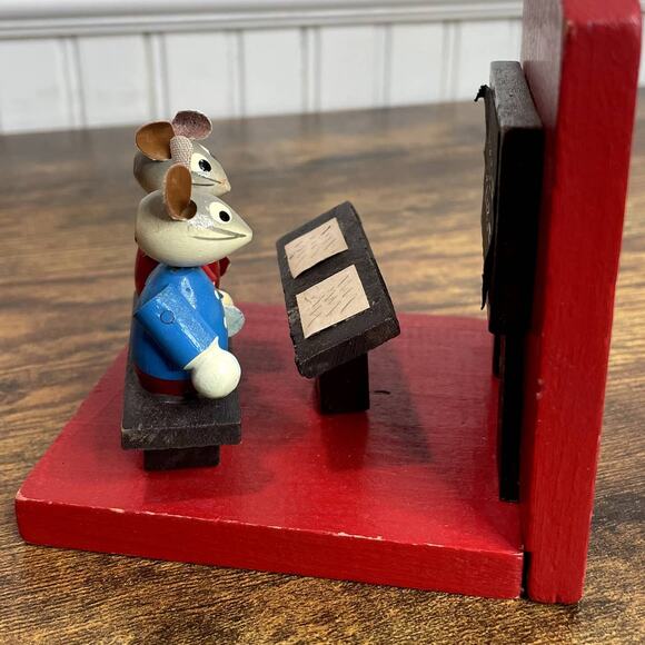 Wooden School Teacher Mice Bookends Vintage V.G. Japan Math Students Kitschy - Picture 7 of 16